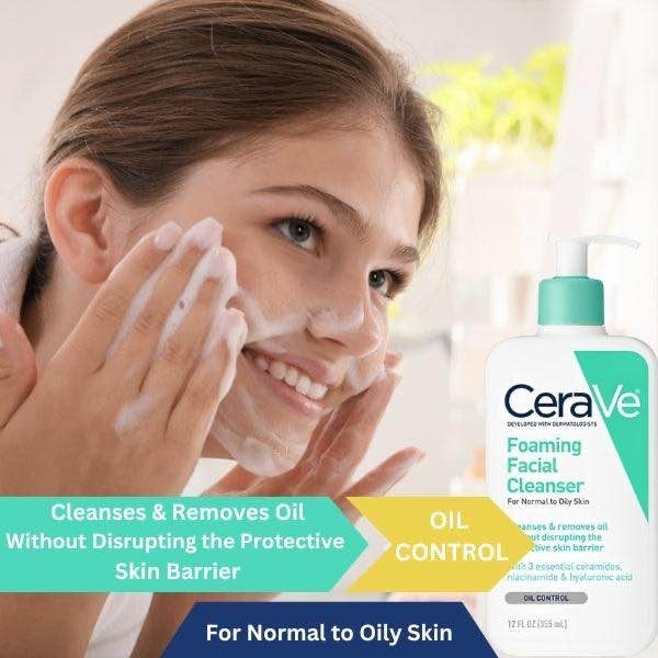 CeraVe Foaming Facial Cleanser – Oil Control Face Wash (Normal to Oily Skin)